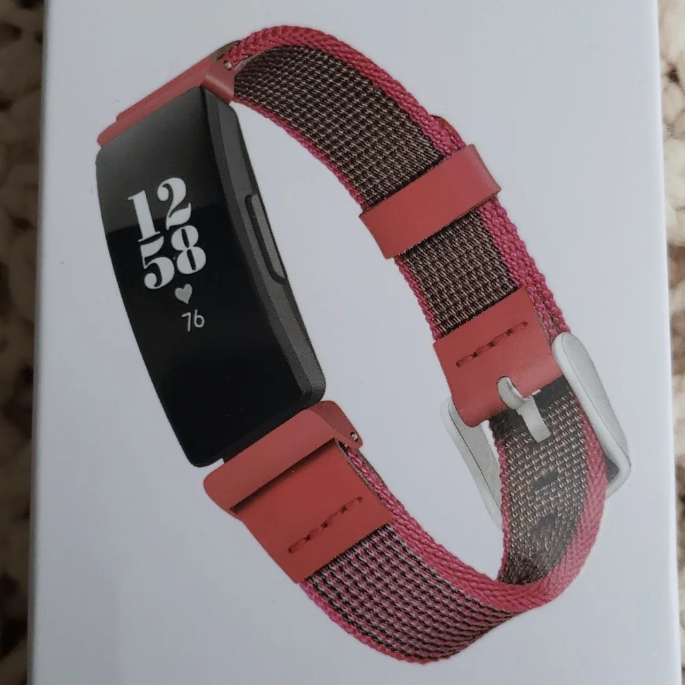 Fitbit Inspire & Inspire HR Red/Pink Woven Nylon Band - Picture 1 of 4
